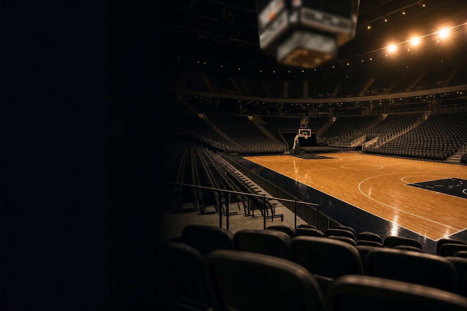 Eine leere Basketballhalle vor einem Spiel (mit AI erstelltes Bild)